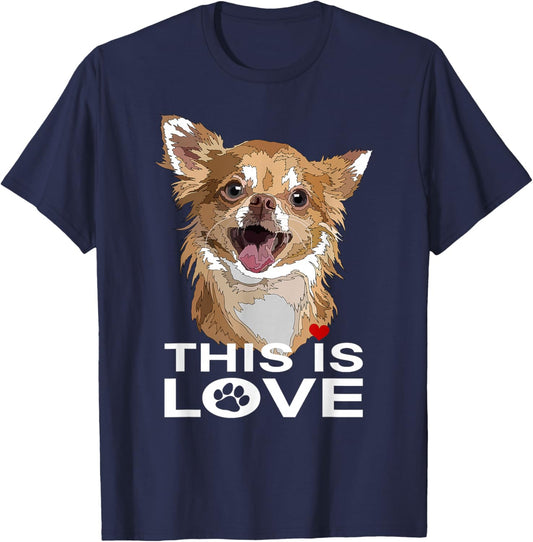 This is Love Chihuahua Long Hair Chiwawa Dog Lover Mom Dad T-Shirt - T-Shirt | Navy