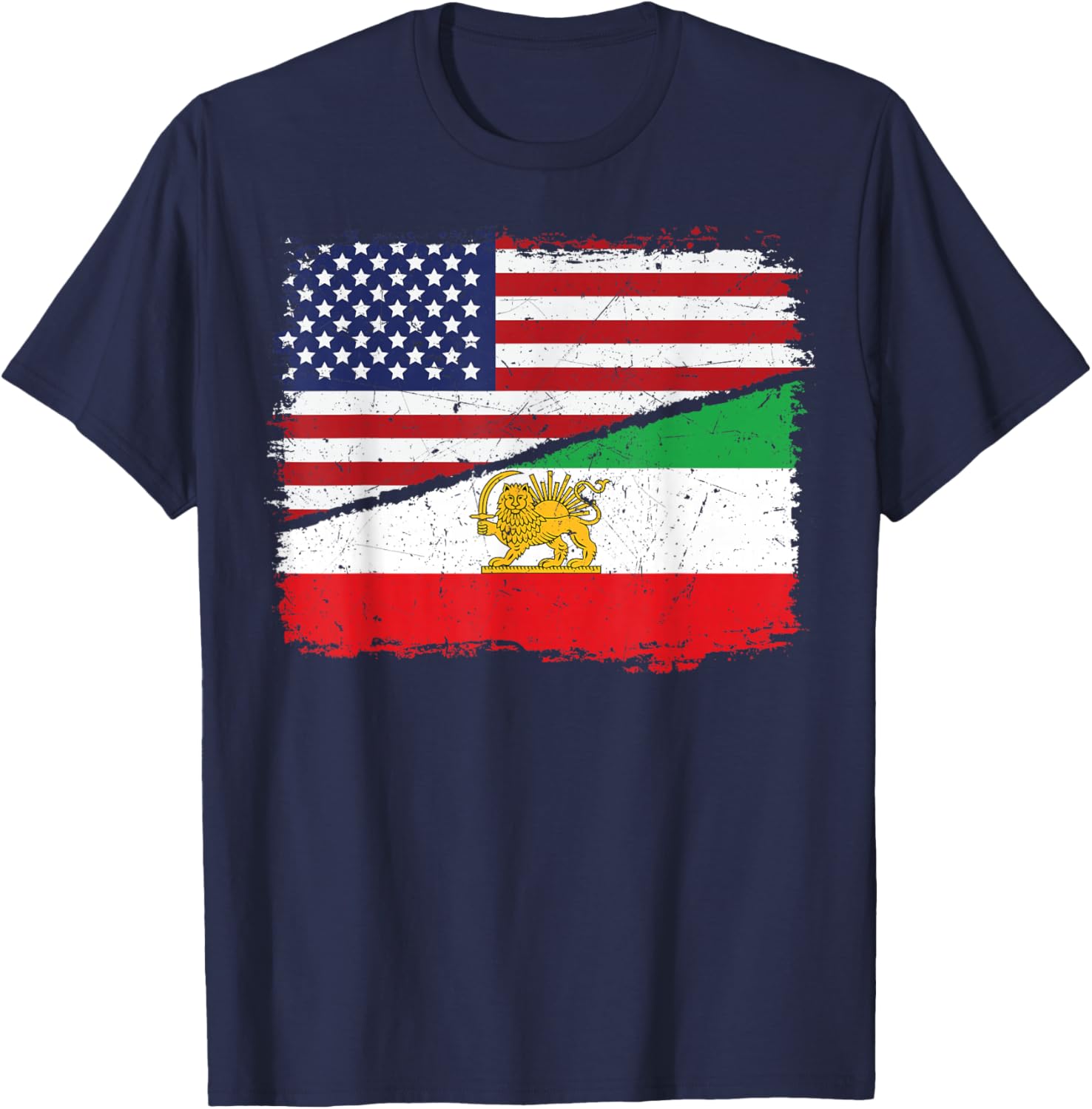 Half American Half Iranian US Flag Iran Flag Patriotic T-Shirt - T-Shirt | Navy