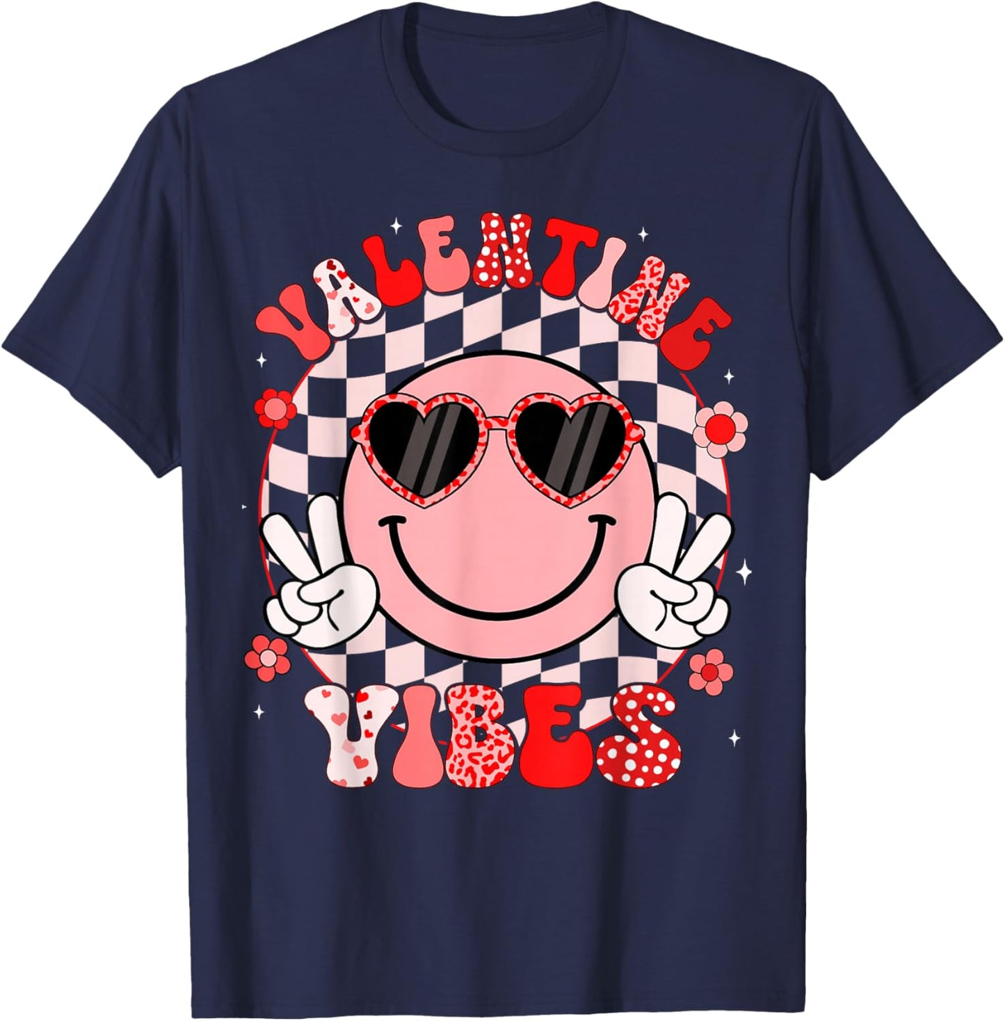 Groovy Valentine Vibes Valentines Day Shirts Women Girl Kids T-Shirt - T-Shirt | Navy