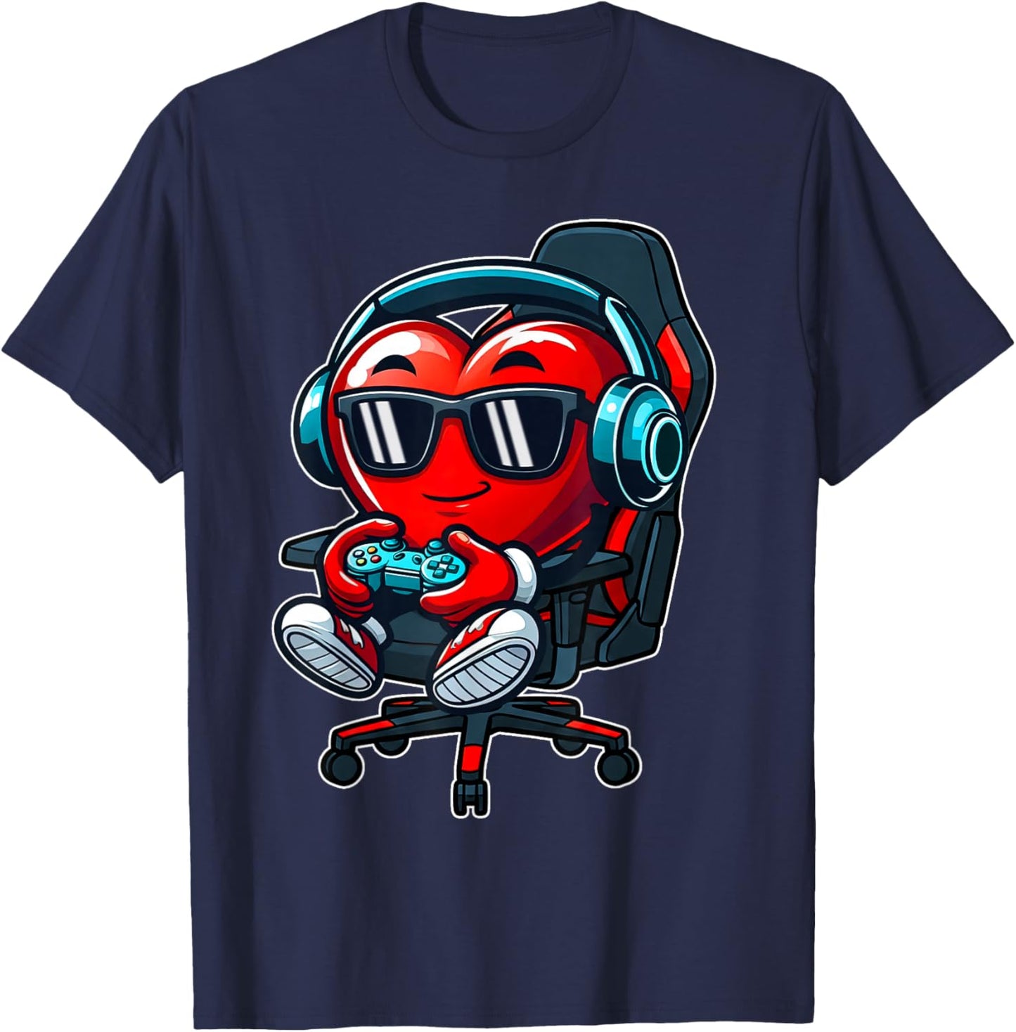 Funny Gamer Hearts Valentines Day Boys Kids Son Video Games T-Shirt - T-Shirt | Navy