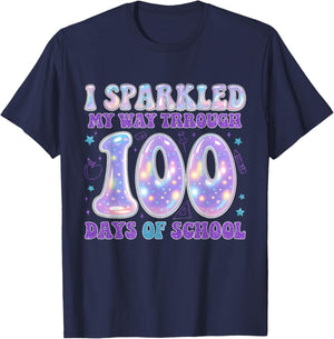 Sparkled My Way Through 100 Days of School Happy 100th Day T-Shirt - T-Shirt | Navy