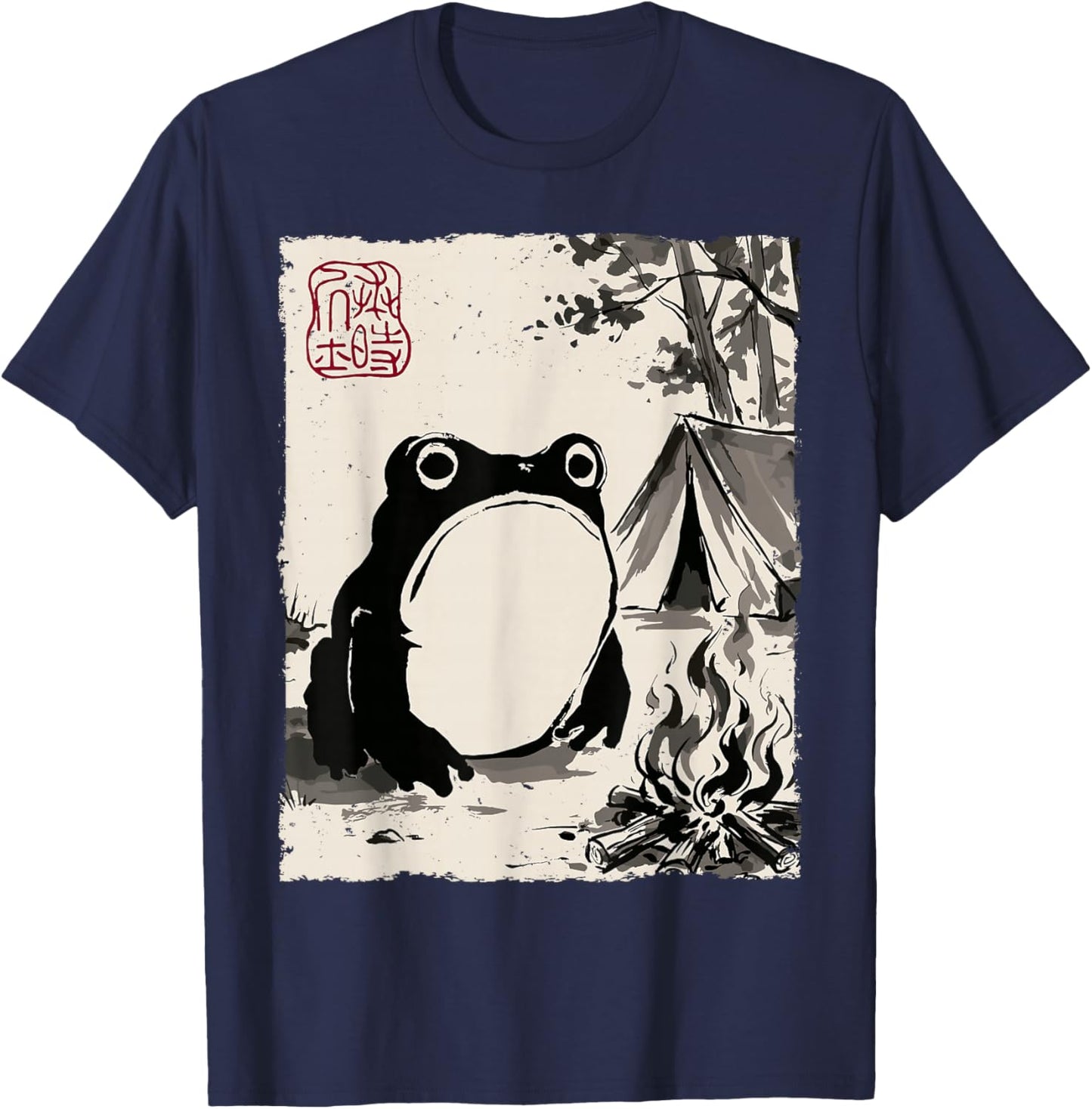 Grumpy Frog Funny Camping Outdoor Anime Japanese T-Shirt - T-Shirt | Navy