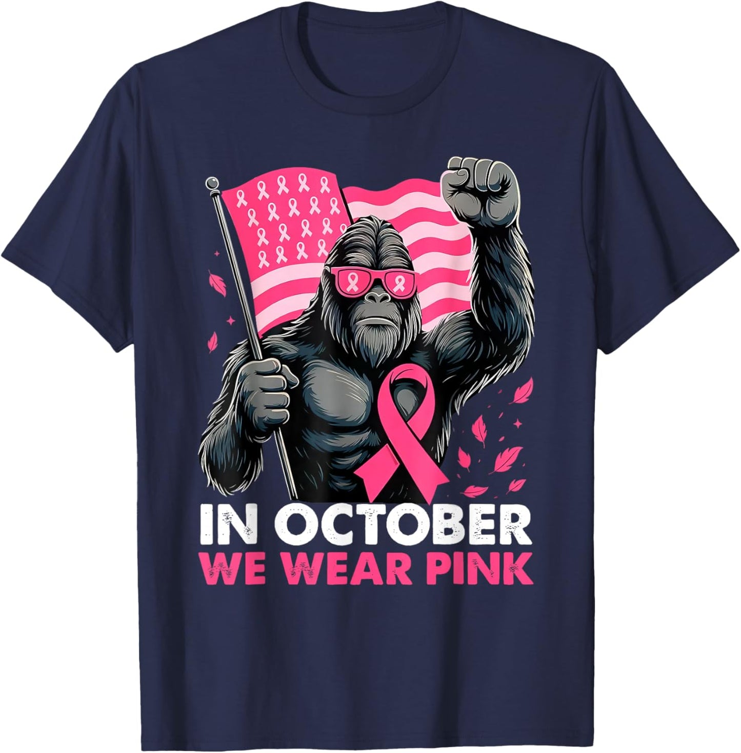 Bigfoot Breast Cancer Awareness Month Pink Ribbon Women Men T-Shirt - T-Shirt | Navy