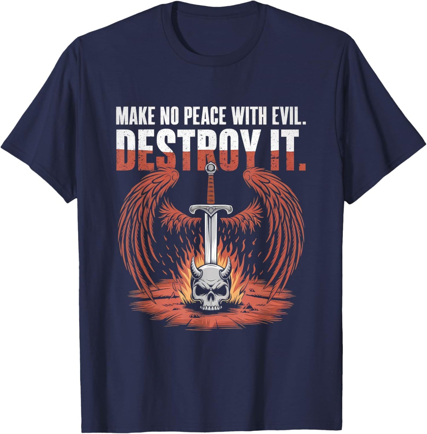 Make No Peace with Evil Archangel Michael Jesus God T-Shirt - T-Shirt | Navy