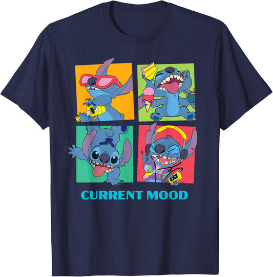 Disney Lilo & Stitch Current Mood Funny Stitch Moods T-Shirt - T-Shirt | Navy