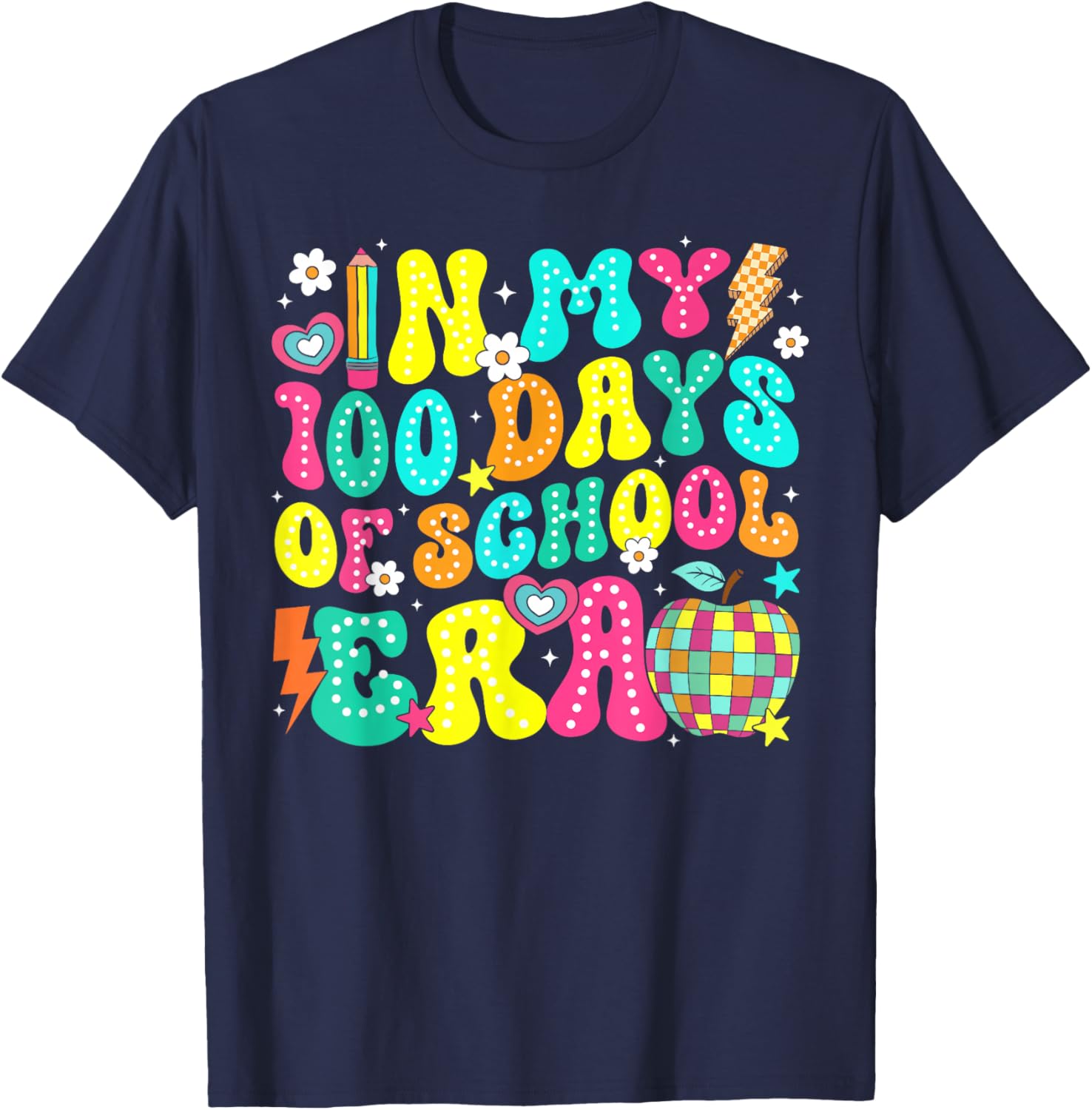 in My 100 Days of School Era Retro 100th Day of School T-Shirt - T-Shirt | Navy