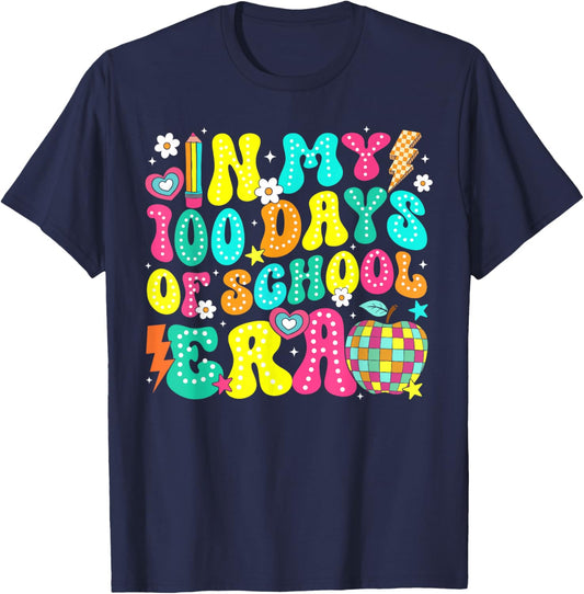 in My 100 Days of School Era Retro 100th Day of School T-Shirt - T-Shirt | Navy