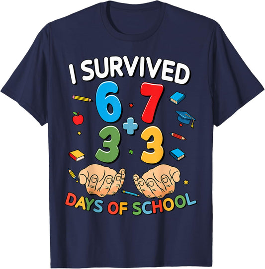 I Survived 67 33 Days of School 100th Day of School Teacher T-Shirt - T-Shirt | Navy