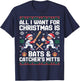 Funny Christmas Baseball Bats Catcher Mitts Holiday T-Shirt - T-Shirt | Navy