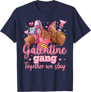 Galentine Gang Black Women High Heels Sneakers Nails Graphic T-Shirt - T-Shirt | Navy