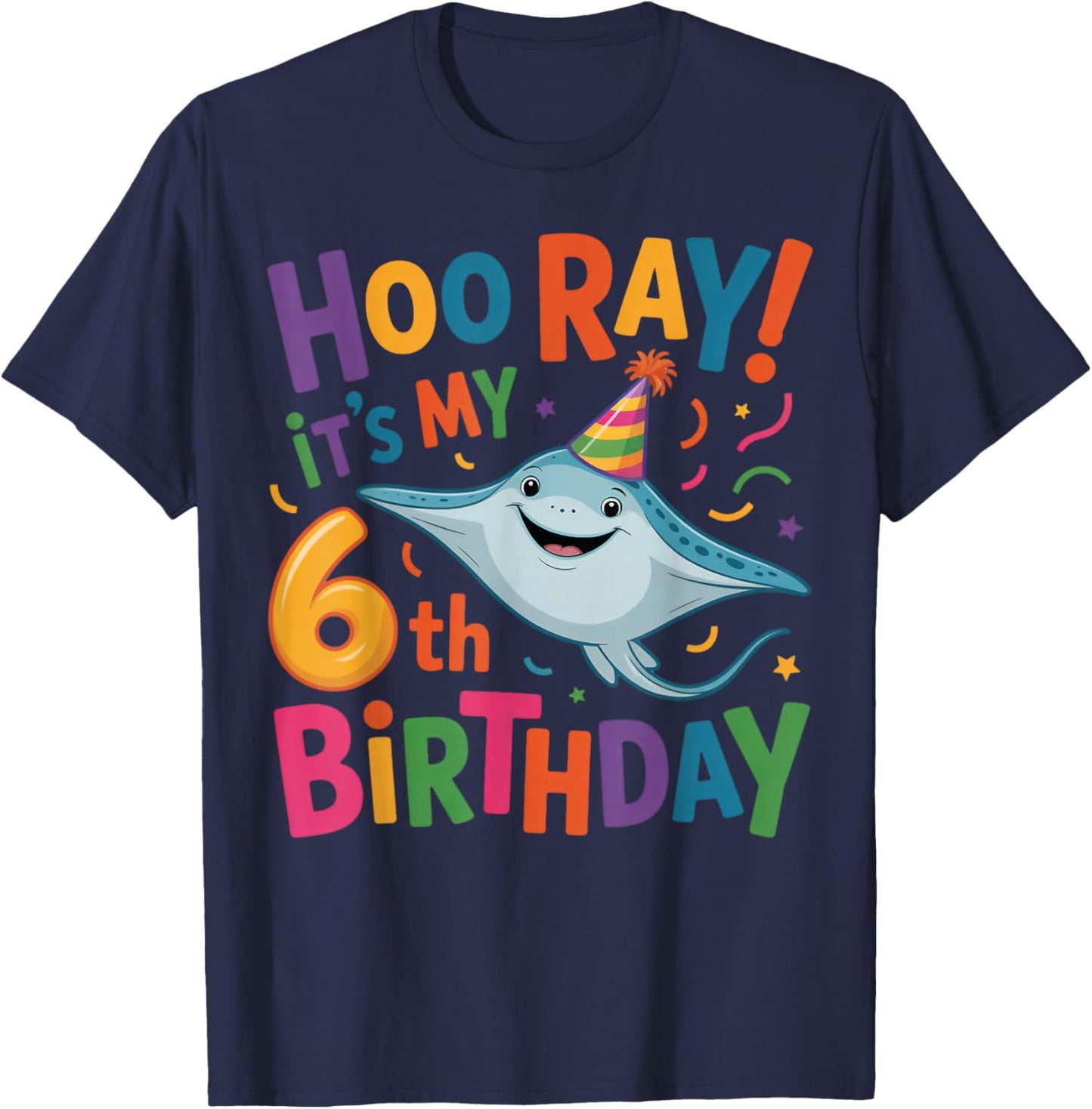 It's My 6th Birthday Party 6 Years Old Birthday Stingray T-Shirt - T-Shirt | Navy