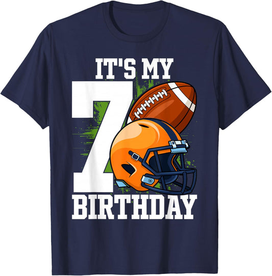 It's My 7th Birthday Boy 7 Year Old Football Player Kids T-Shirt - T-Shirt | Navy