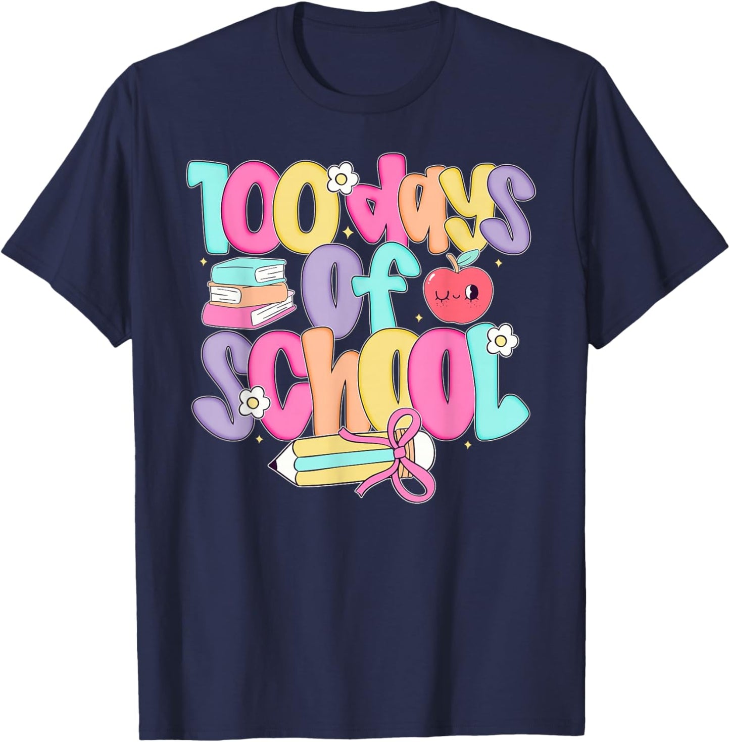 100 Days of School for Girls Kids Pink Coquette Bow Smarter T-Shirt - T-Shirt | Navy