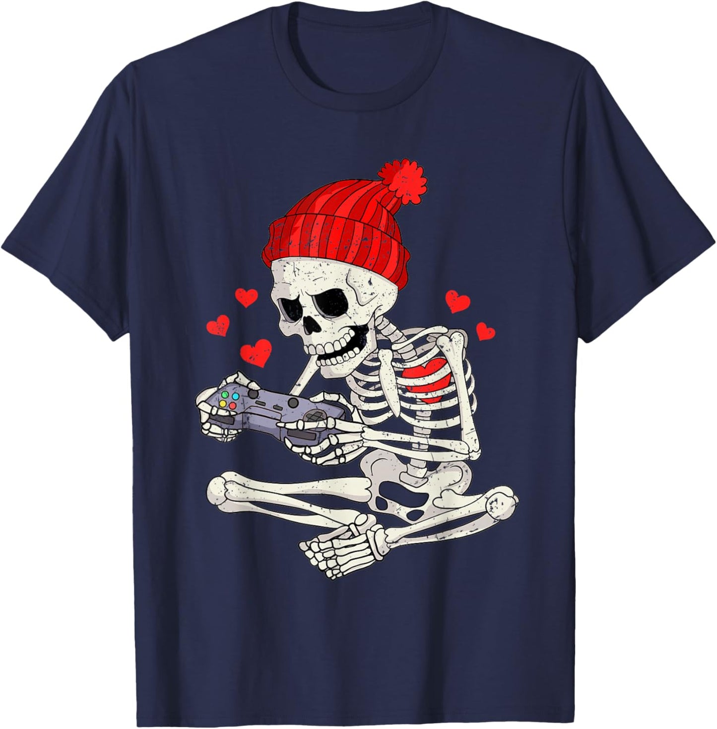 Funny Boys Valentines Skeleton Gamer Video Games Gaming T-Shirt - T-Shirt | Navy