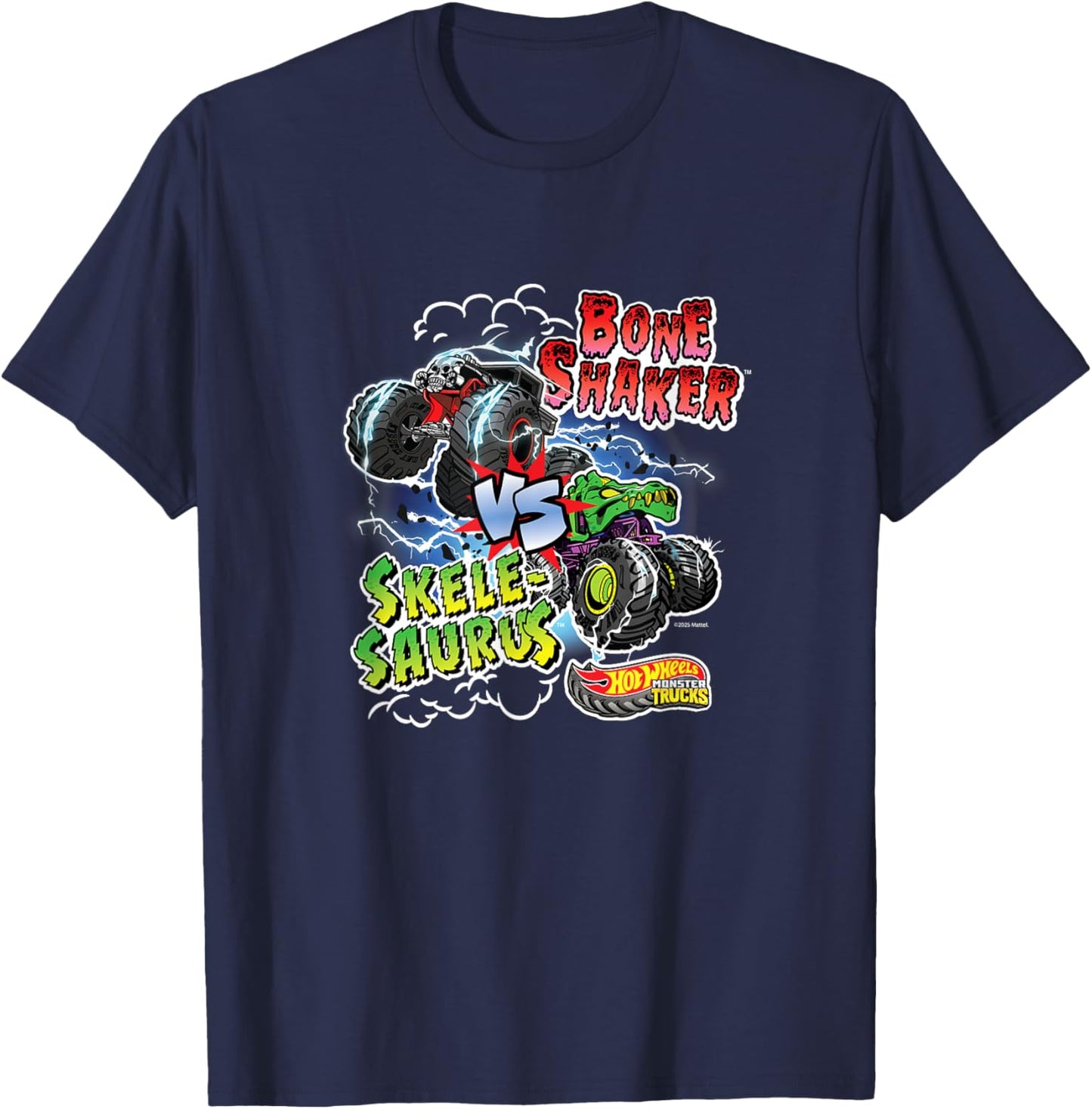 Hot Wheels: Monster Trucks - Bone Shaker vs Skelesaurus T-Shirt - T-Shirt | Navy