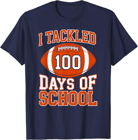 I Tackled 100 Days of School Football 100th Day School Boys T-Shirt - T-Shirt | Navy