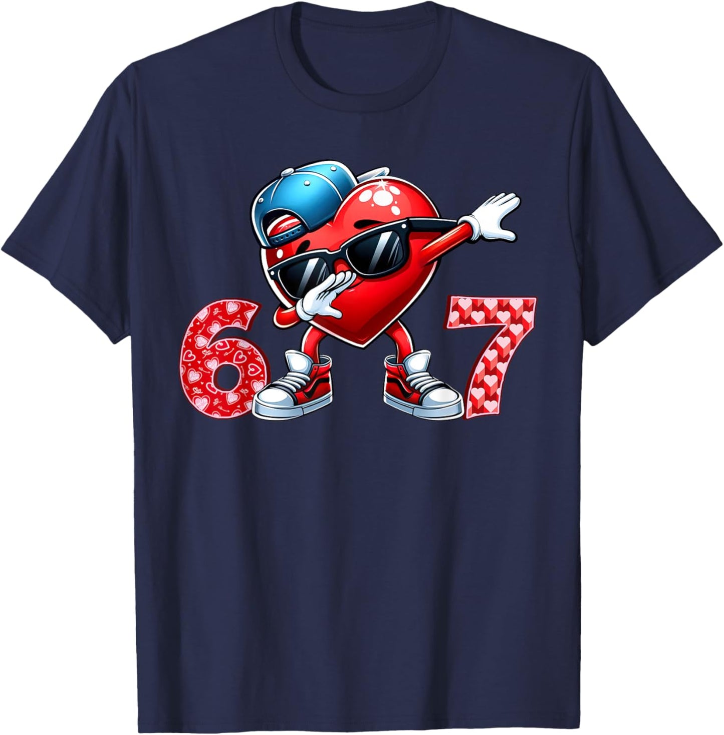 67 Meme 6 7 Heart Dabbing Six Seven Valentines Day Boys Kids T-Shirt - T-Shirt | Navy
