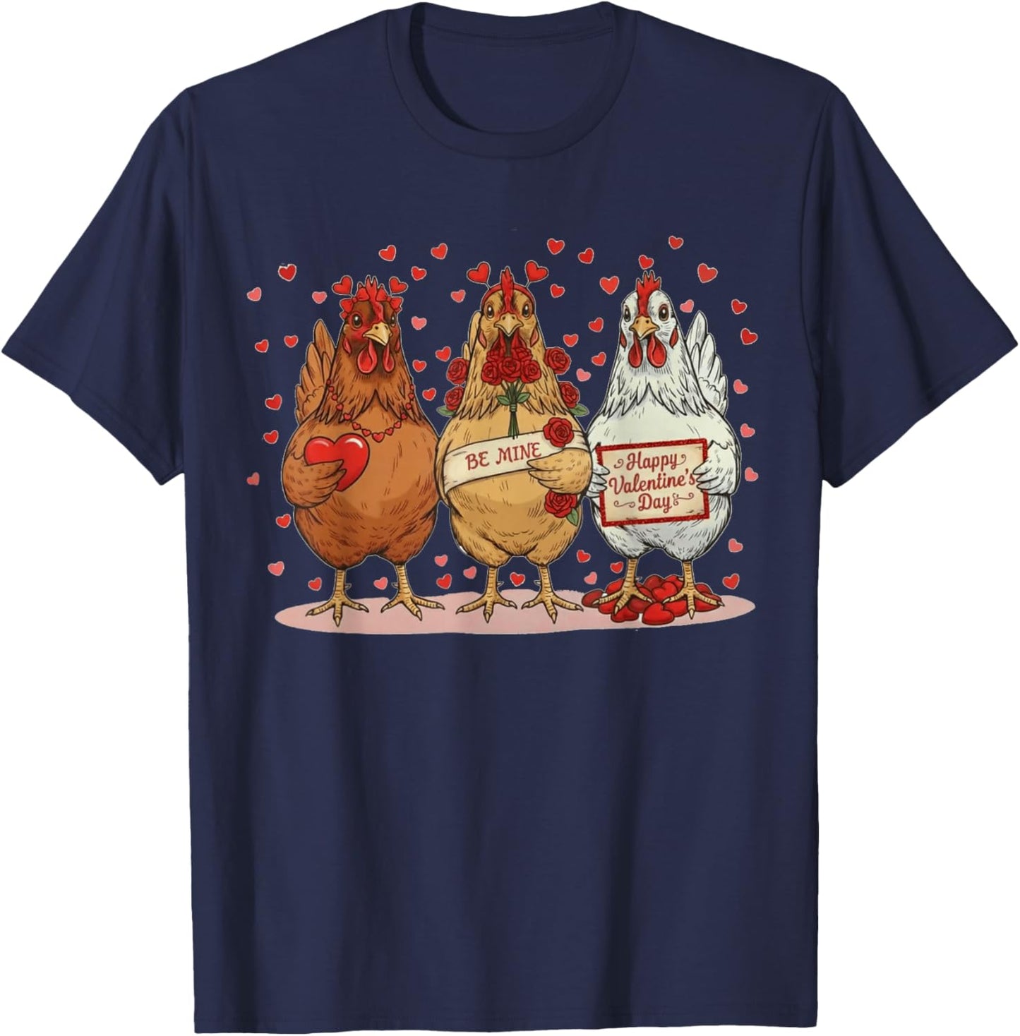 Valentines Day Be Mine, Chicken Valentine T-Shirt - T-Shirt | Navy