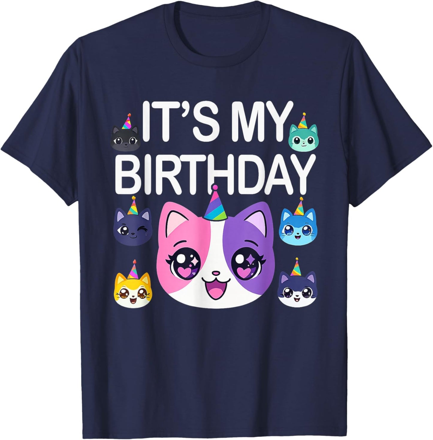 Meemeow Cats Plush Squishy Pink Birthday Design T-Shirt - T-Shirt | Navy