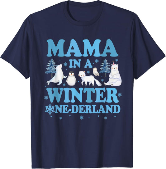 Mama in a Winter Onederland Birthday Boy Arctic Animals T-Shirt - T-Shirt | Navy