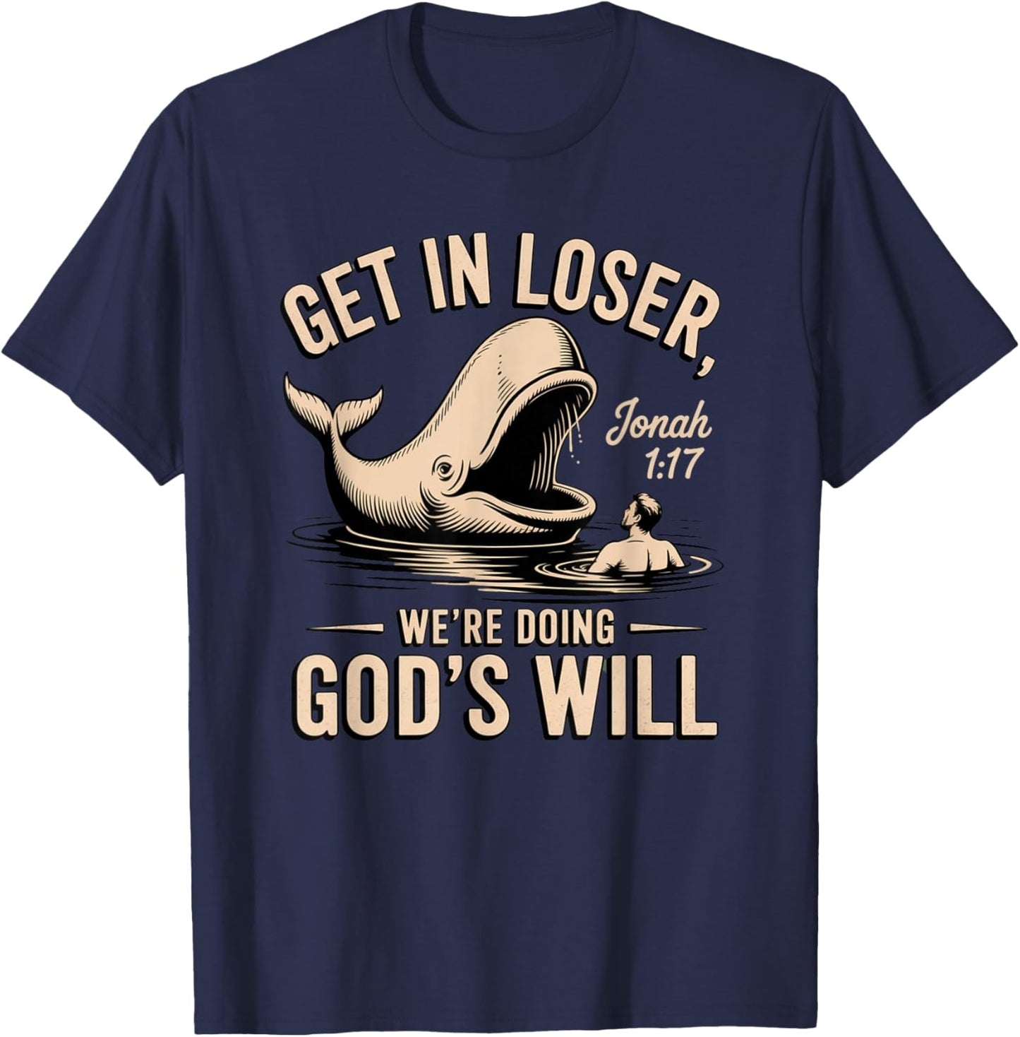 Jonah 1:17 Funny Whale Bible Verse Design T-Shirt - T-Shirt | Navy