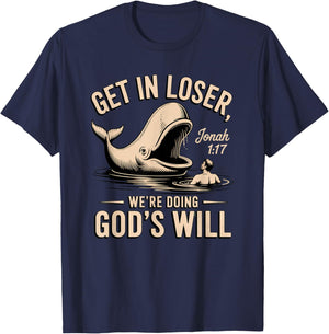 Jonah 1:17 Funny Whale Bible Verse Design T-Shirt - T-Shirt | Navy