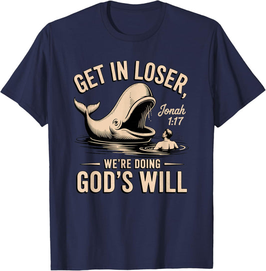 Jonah 1:17 Funny Whale Bible Verse Design T-Shirt - T-Shirt | Navy