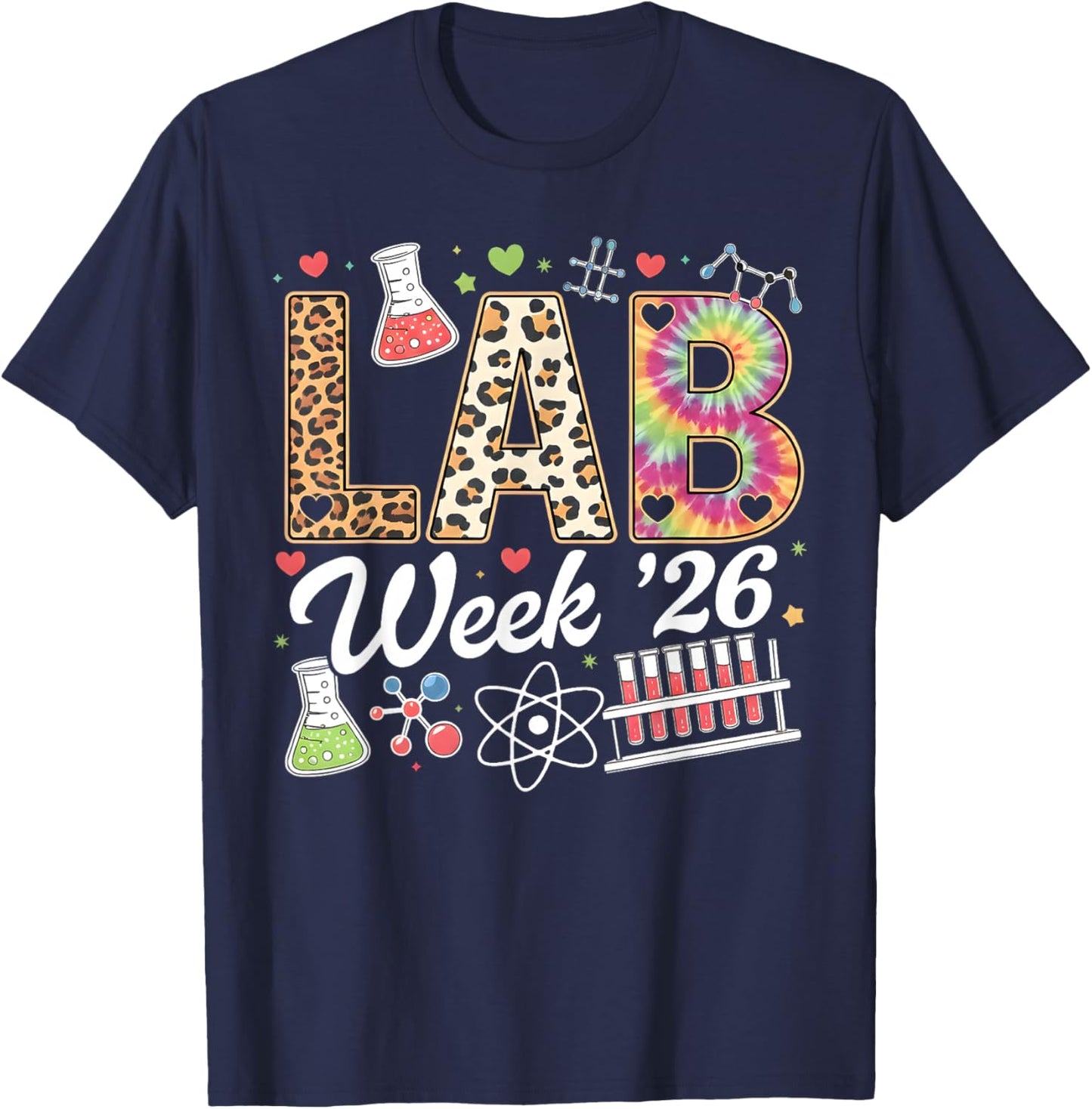 Lab Week 2026 Laboratory Tech Leopard Medical Technician T-Shirt - T-Shirt | Navy