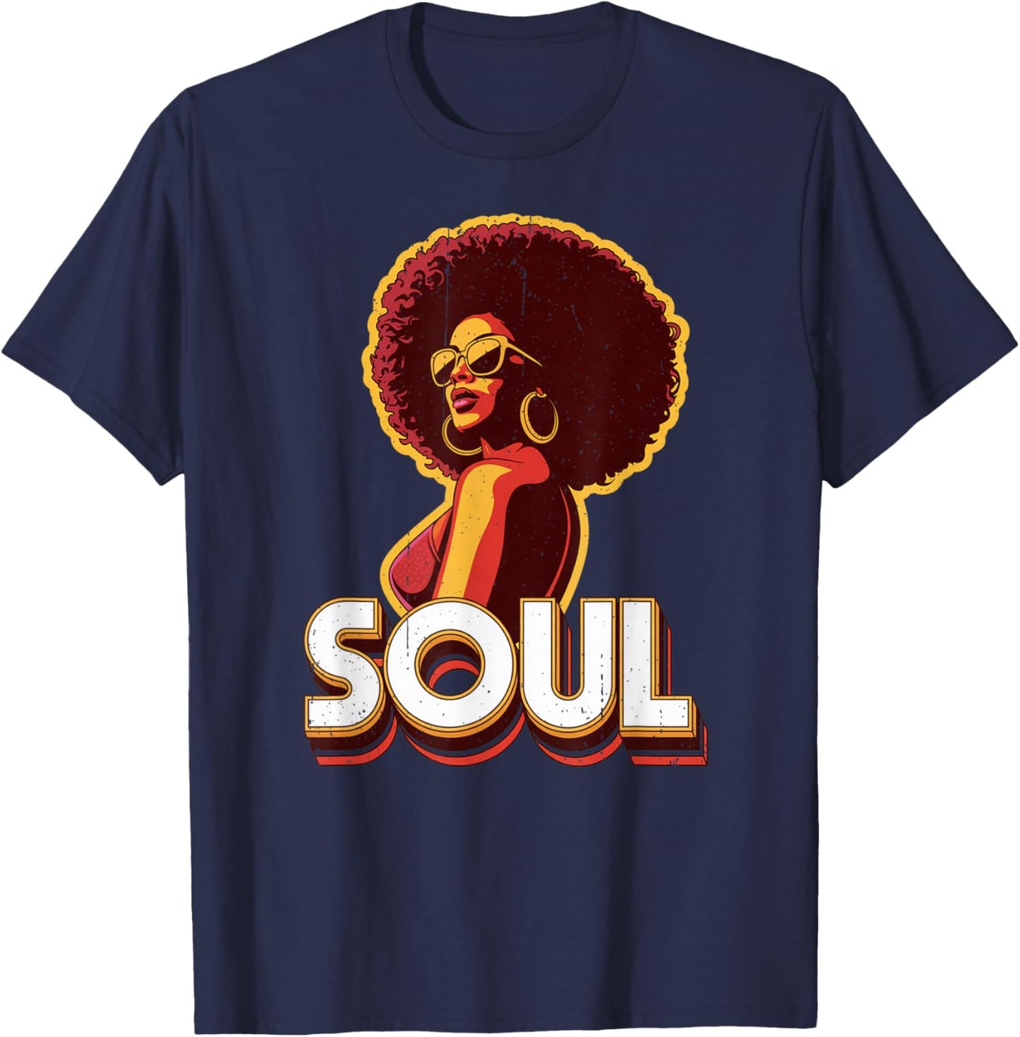 Afro Funk Vintage 70s Retro Soul T-Shirt - T-Shirt | Navy