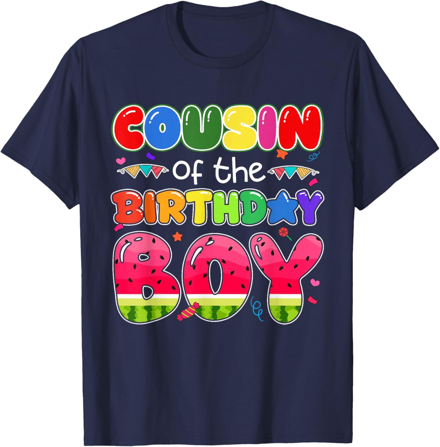 Cousin of The Birthday Boy Melon Family Matching Funny T-Shirt - T-Shirt | Navy