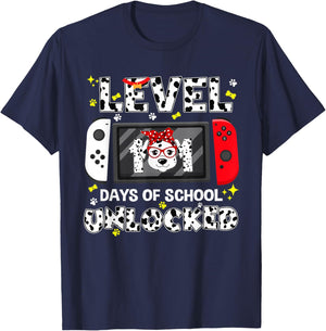 Level Unlocked Game Controller 101 Days School 100 Days T-Shirt - T-Shirt | Navy