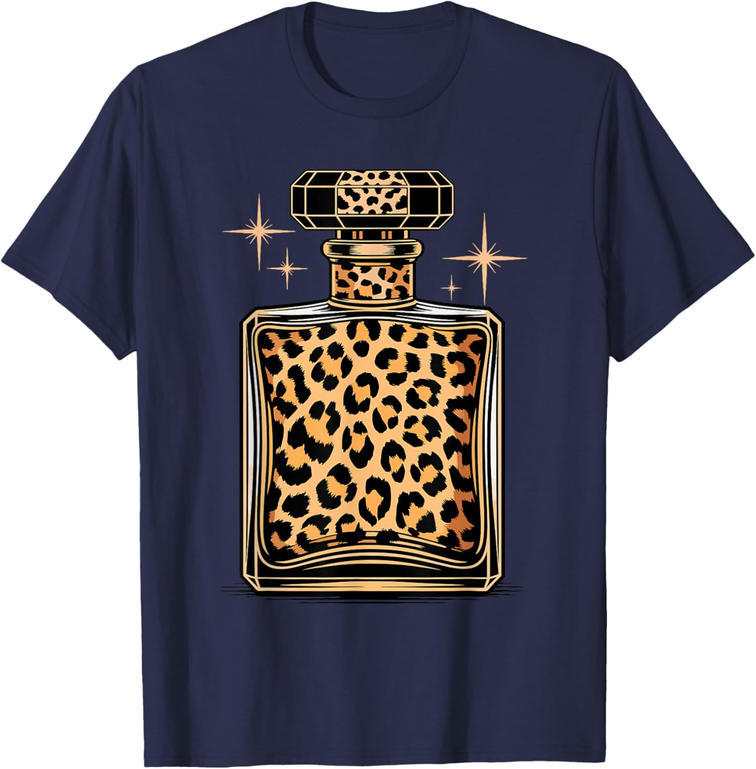 Leopard Pattern Perfume Bottle Fragrance T-Shirt - T-Shirt | Navy