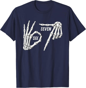 67 Skeleton Hands Six Seven Gen Alpha Halloween Meme T-Shirt - T-Shirt | Navy