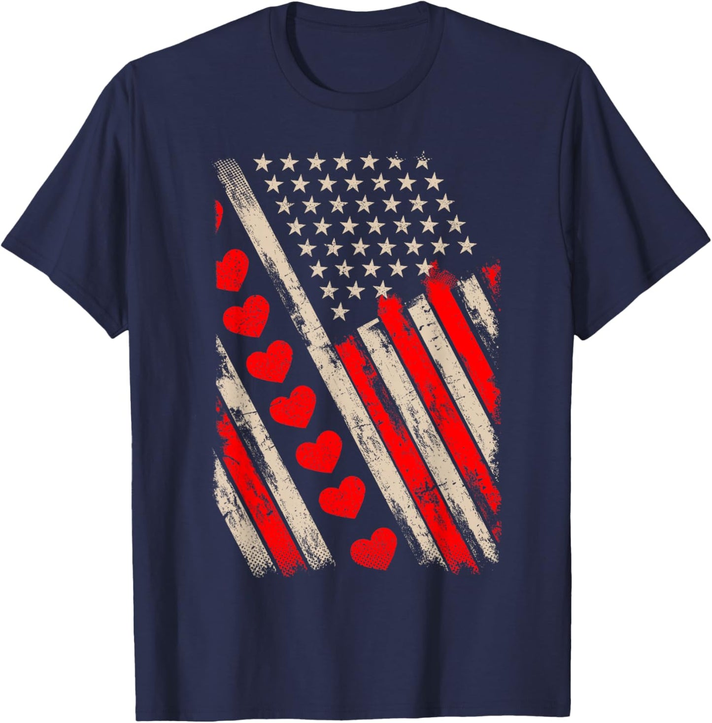 Vintage Valentines Day American Flag Hearts Boys Kids T-Shirt - T-Shirt | Navy