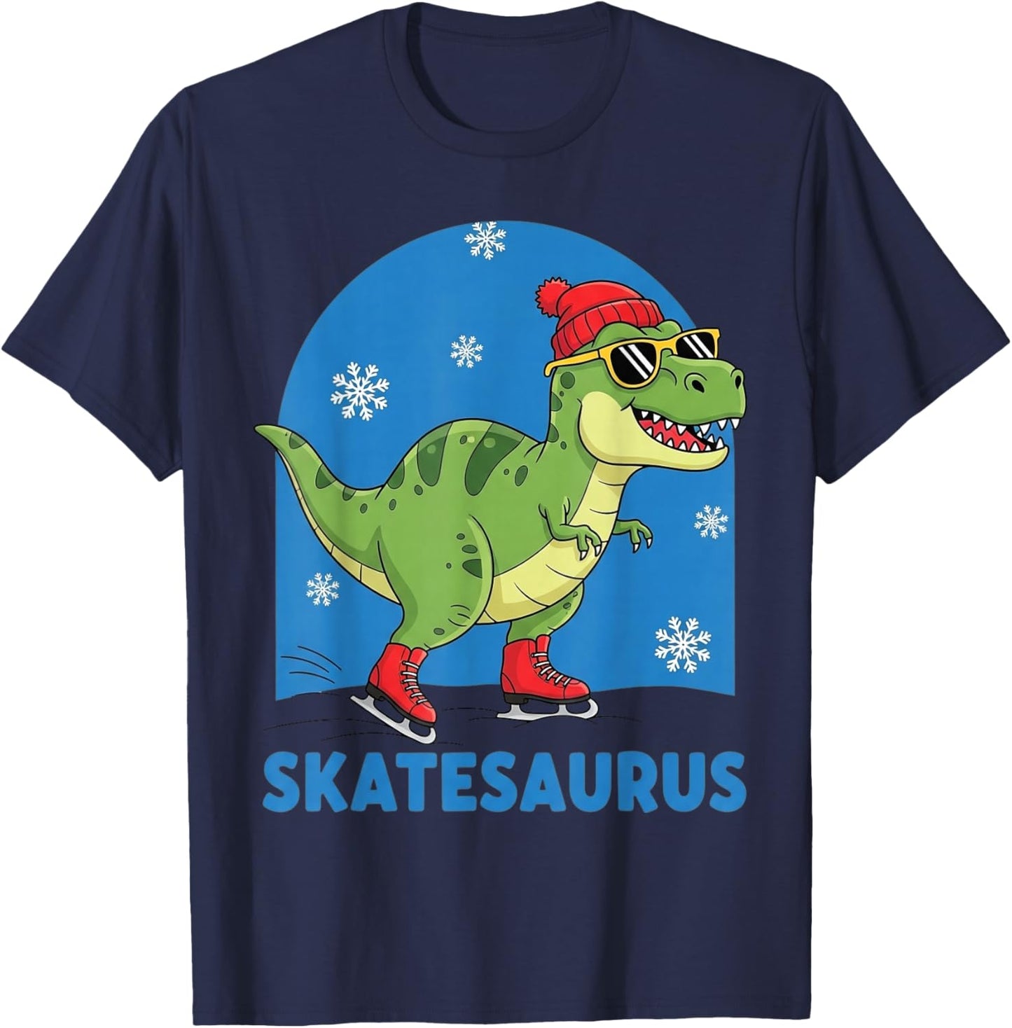 Skatesaurus Ice Skating Dinosaur Kids Funny Winter Sports T-Shirt - T-Shirt | Navy