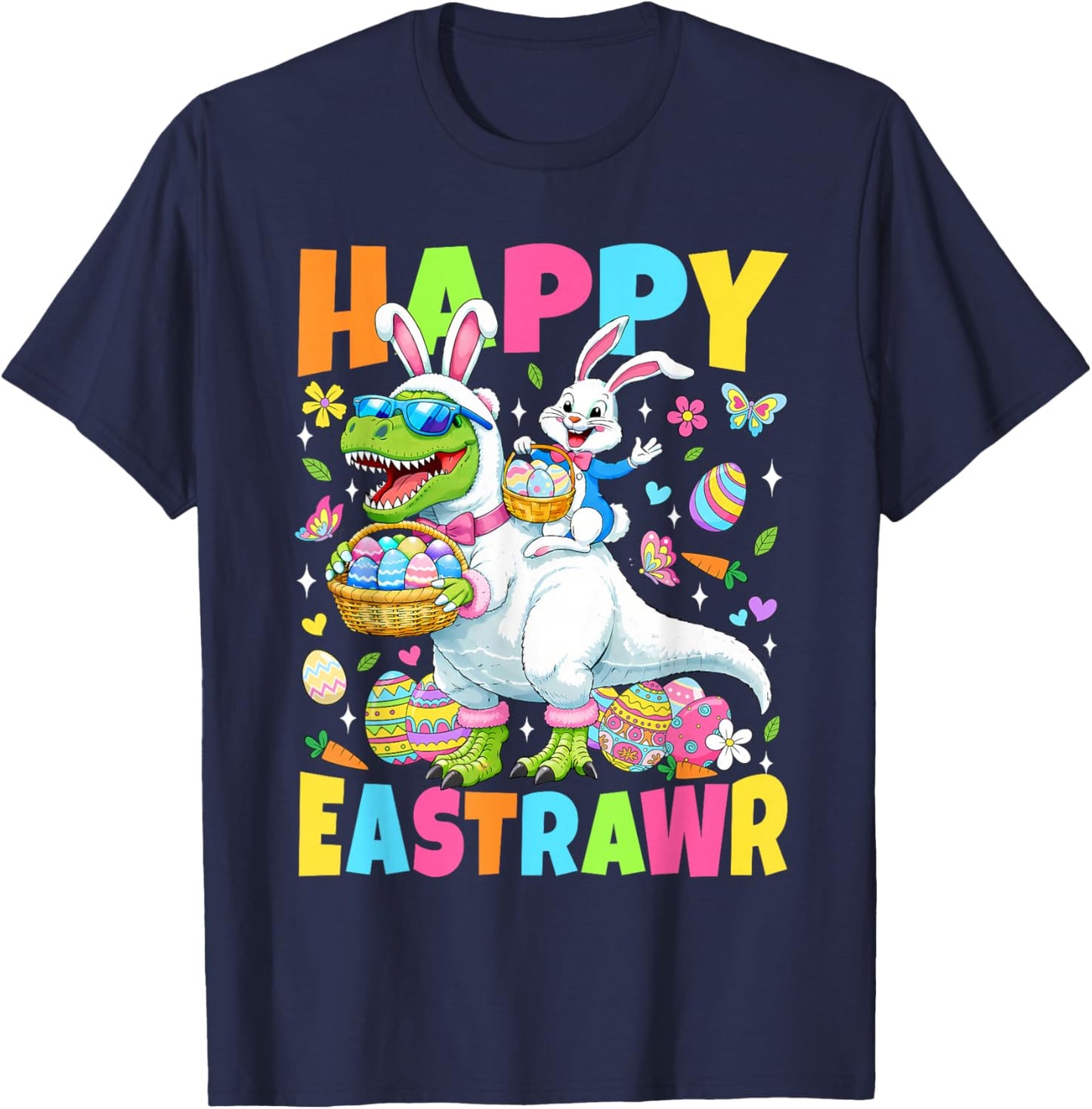 Funny Happy Eastrawr Toddler Boys Kids T-Rex Easter Dinosaur T-Shirt - T-Shirt | Navy
