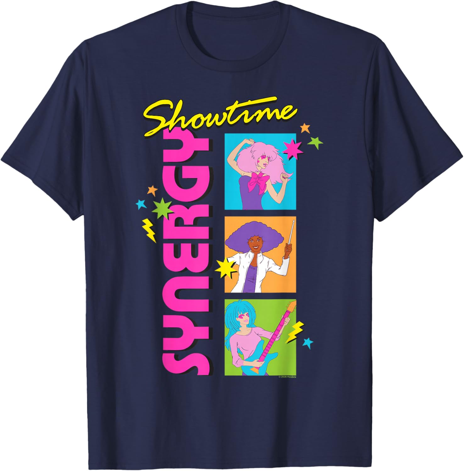 Jem and The Holograms Showtime Synergy Band Box Portraits T-Shirt - T-Shirt | Navy
