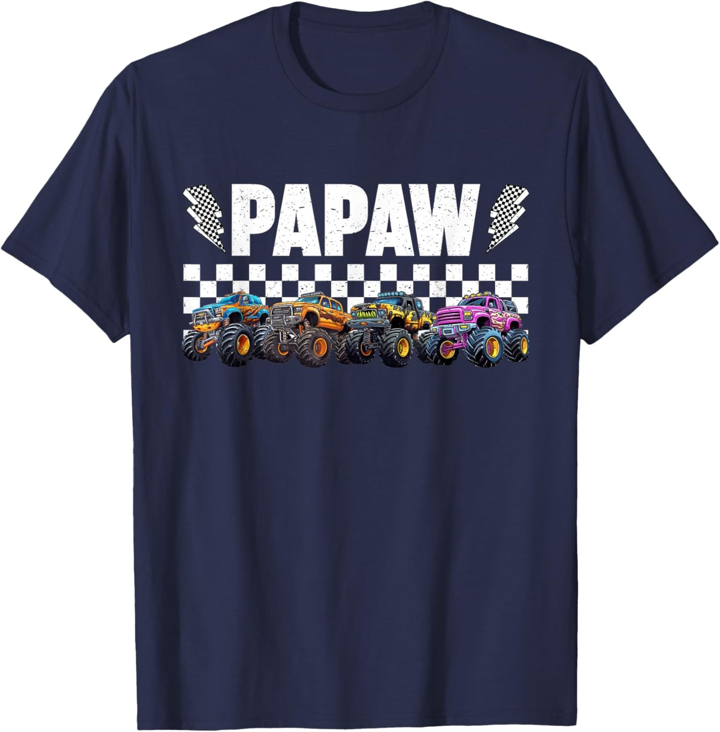 Papaw Retro Monster Truck Family Crew Birthday Matching T-Shirt - T-Shirt | Navy