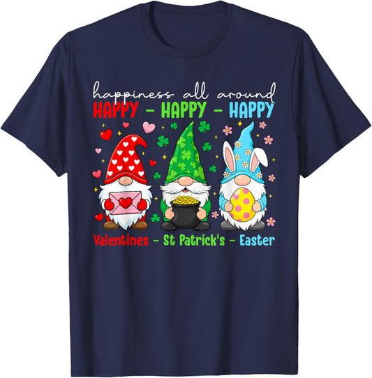Funny Happy Valentines St Patrick Easter Holiday Cute Gnome T-Shirt - T-Shirt | Navy