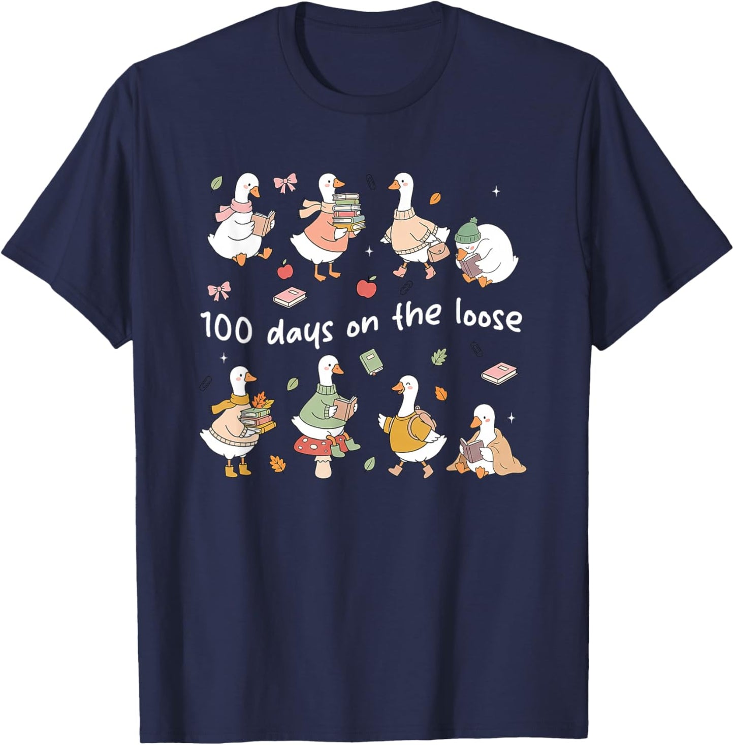 100 Days On-The-Loose Silly-Goose Teacher Girl Kid 100th Day T-Shirt - T-Shirt | Navy