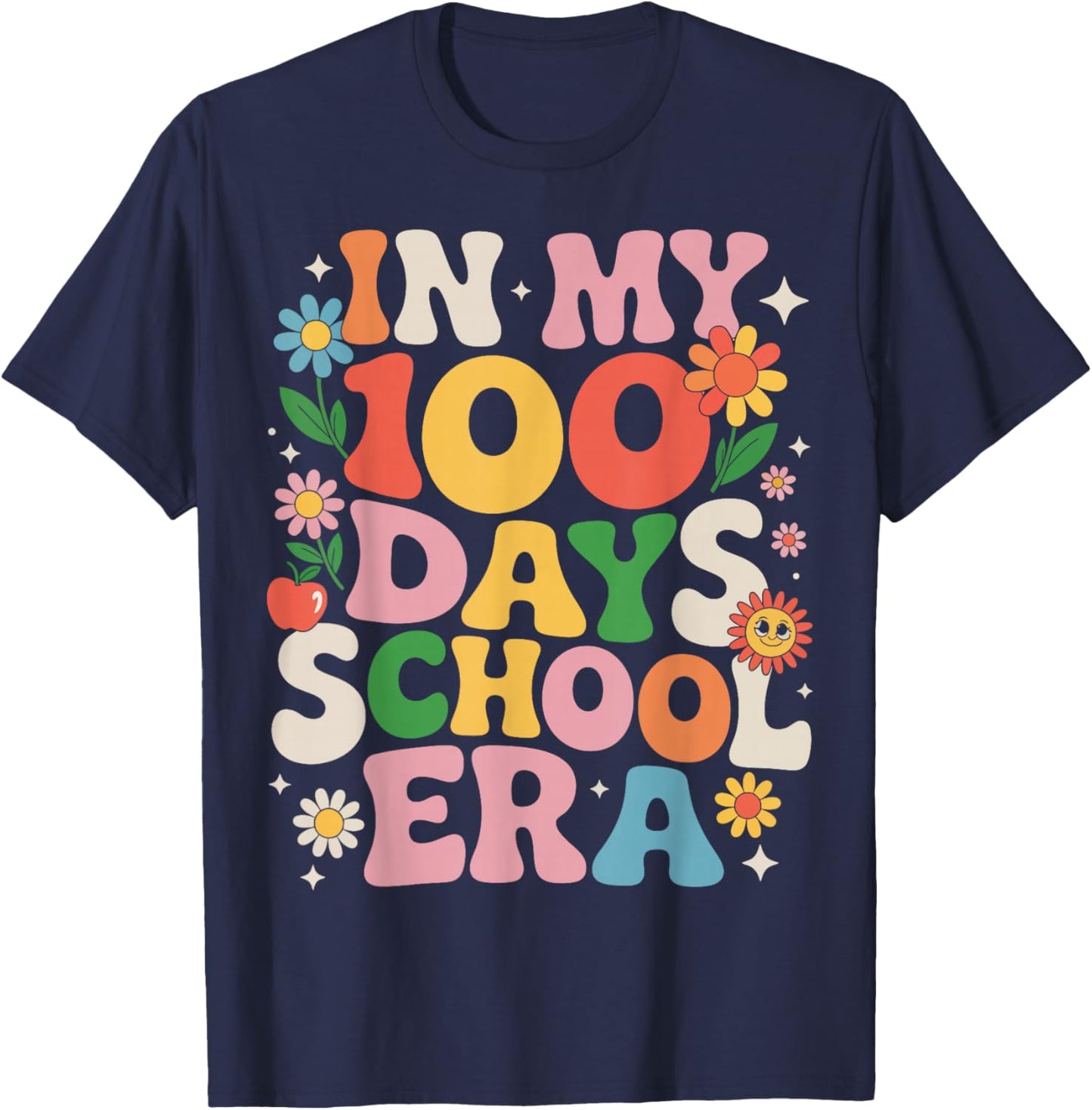 in My 100 Days of School Era Retro Teacher Student 100th Day T-Shirt - T-Shirt | Navy