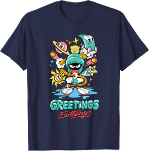Marvin The Martian Greetings Earthlings T-Shirt - T-Shirt | Navy
