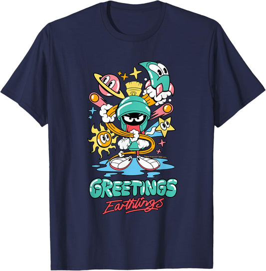 Marvin The Martian Greetings Earthlings T-Shirt - T-Shirt | Navy