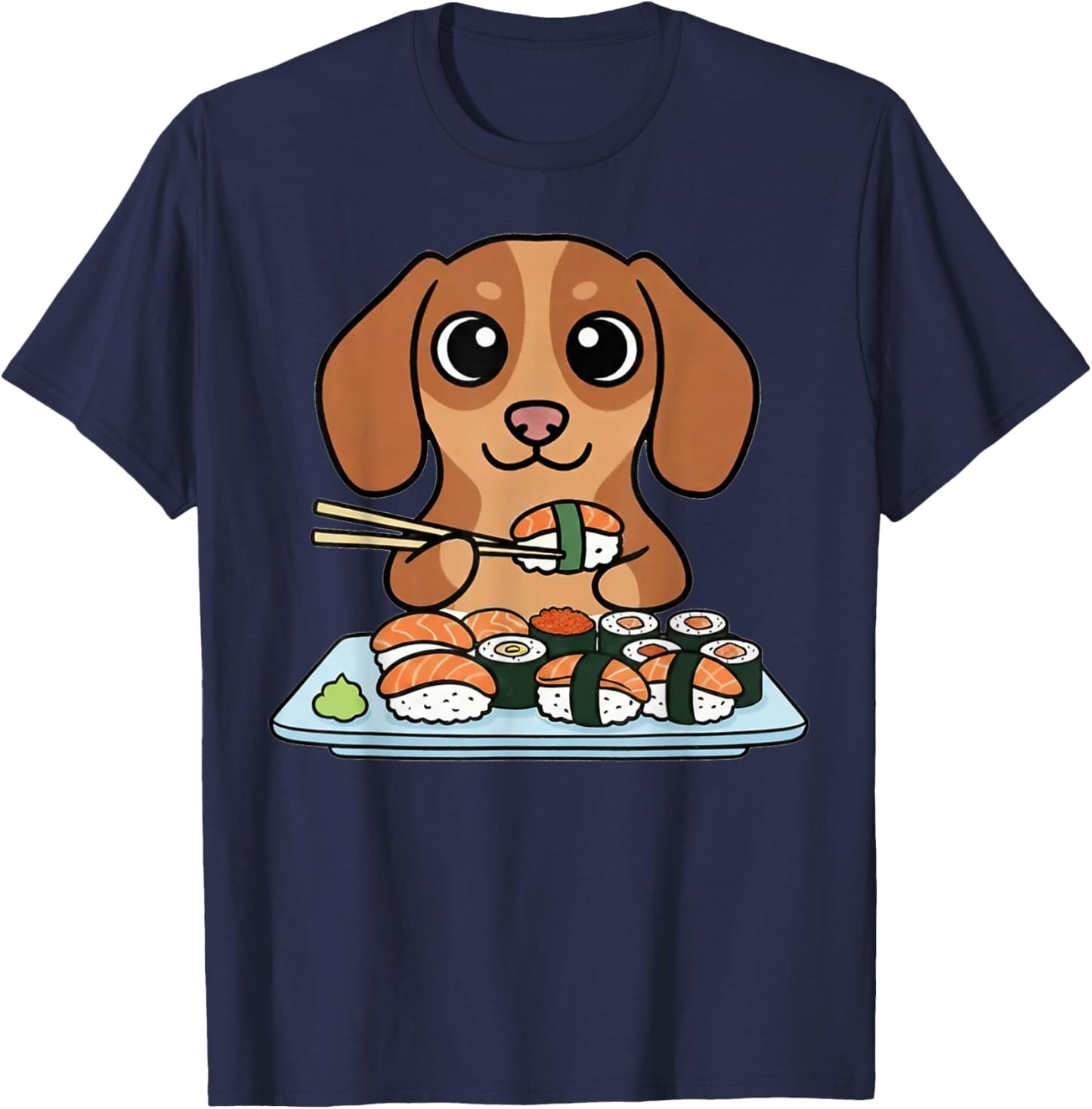 Cute Kawaii Dog Eating Sushi Japanese T-Shirt - T-Shirt | Navy