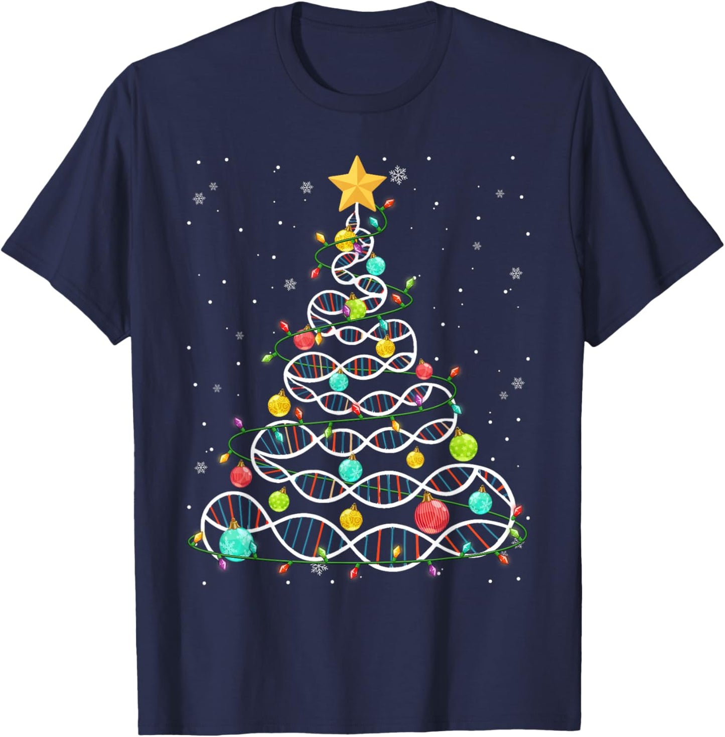 DNA Helix Christmas Tree Biology Science Teacher Christmas T-Shirt - T-Shirt | Navy