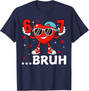 Valentine Six Seven Bruh Cool Hearts Sunglass 67 Men Boys T-Shirt - T-Shirt | Navy