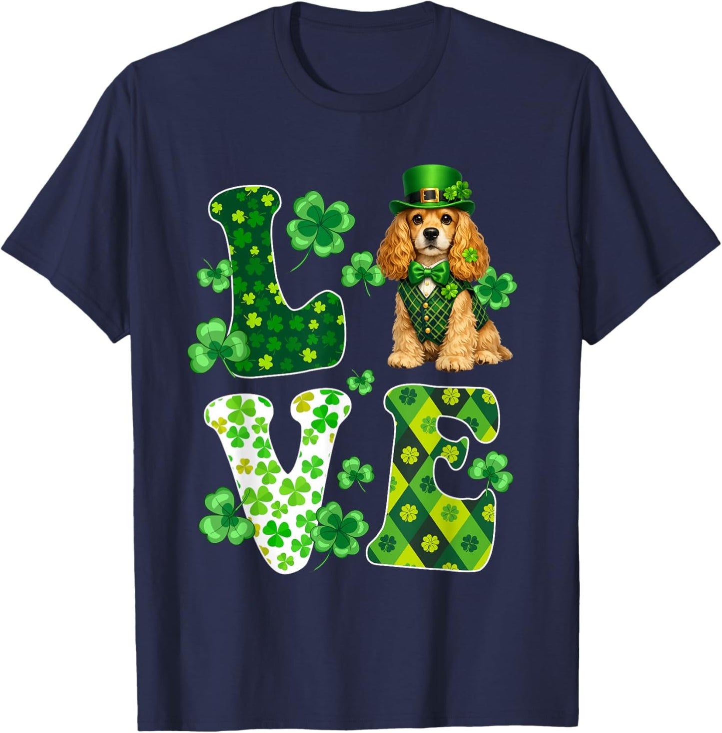 Love Cocker Spaniel Dog St Patricks Day Dog Lover T-Shirt - T-Shirt | Navy