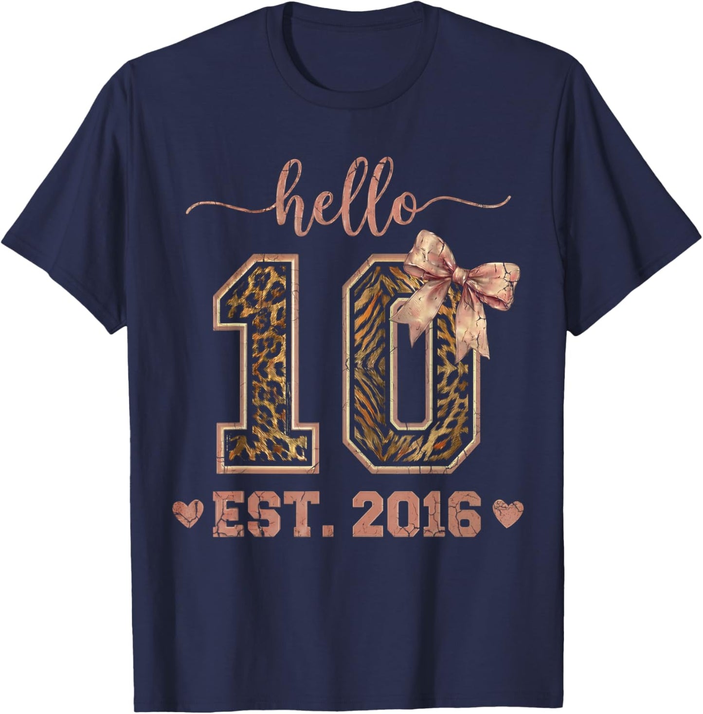 Hello Ten EST 2016 10th Birthday Coquette 10 Year Leopard T-Shirt - T-Shirt | Navy
