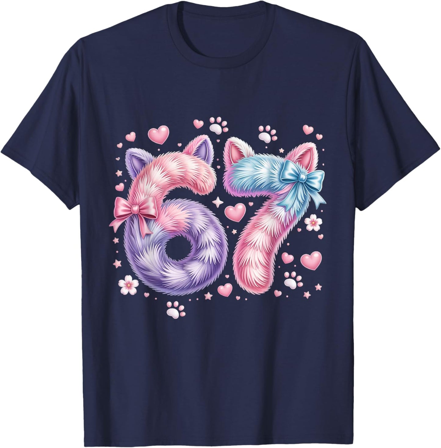 67 Six Seven Cat Shirt Kids Girls Boys Cat 6 7 Cat Six Seven T-Shirt - T-Shirt | Navy