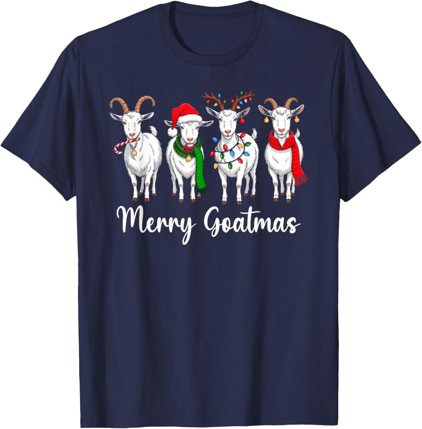 Merry Goatmas Santa Xmas Farm Animal Farmer Goat Christmas T-Shirt - T-Shirt | Navy